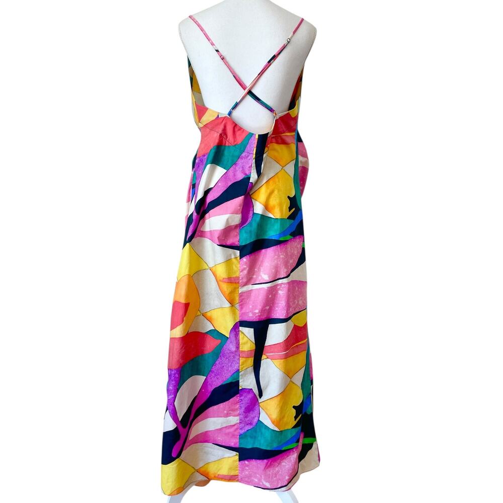 Mara Hoffman Lolita Midi Dress Botanical Tropical Floral V neck Slit‎ Size L - Picture 9 of 9